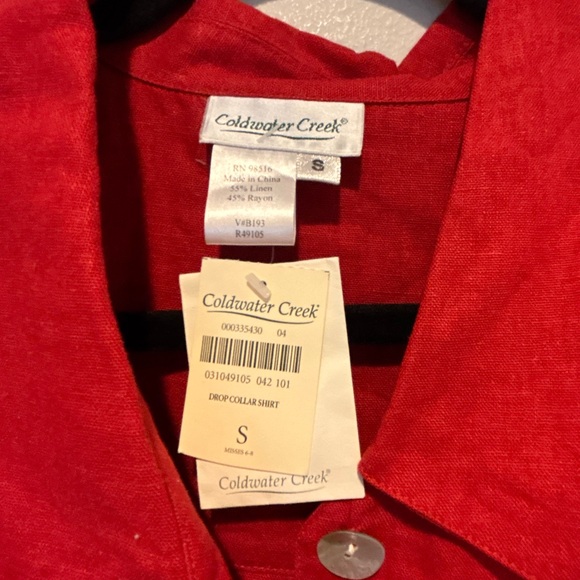NWT Coldwater Creek Bold Red Linen Button-Up Shirt Small - Picture 3 of 5